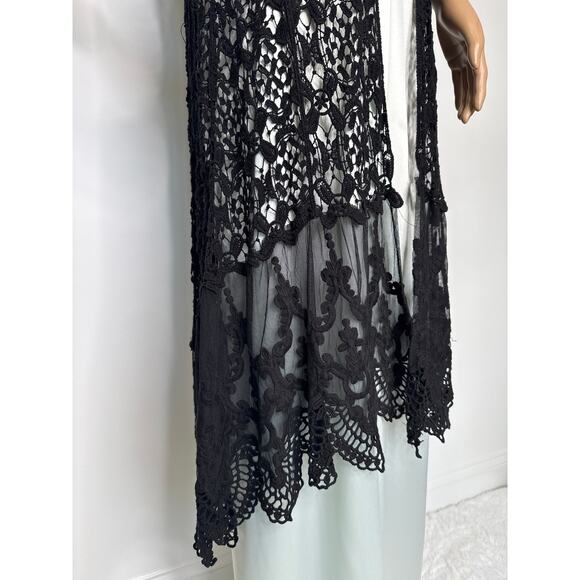 Crochet and lace sleeveless duster black origami by Vivien cardigan medium large - Picture 7 of 16